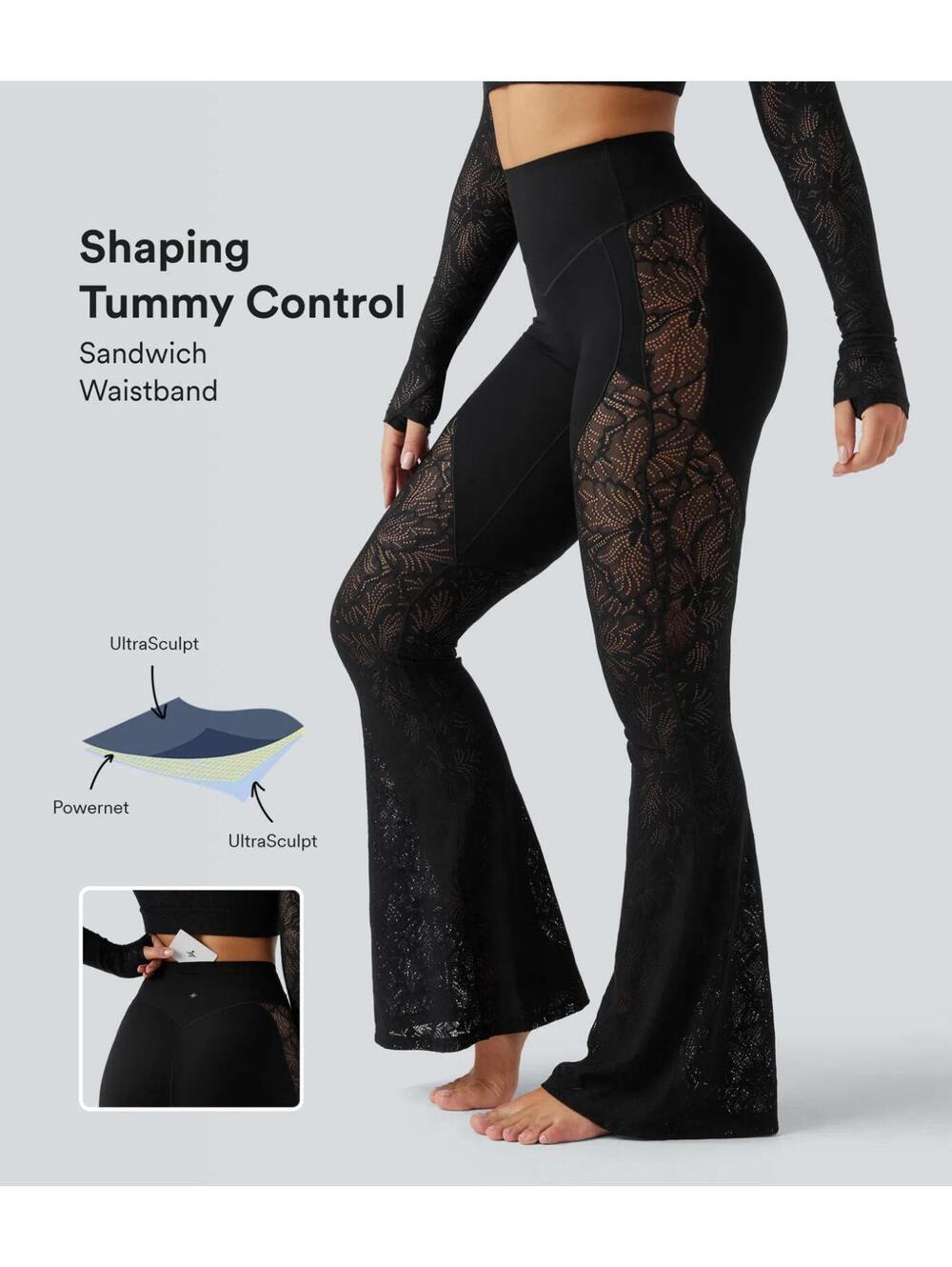 Halara UltraSculpt High Waisted Tummy Control Contrast Flare Legging Black Small - Picture 6 of 10